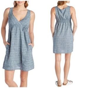 Organic PATAGONIA Island Hemp Crossover •Women 6• Grey Chambray Striped DRESS